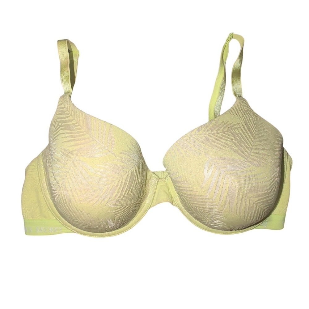 Victorias Secret T-Shirt Lightly Lined Demi Bra Lime Green Palm Leaf 36D 379290